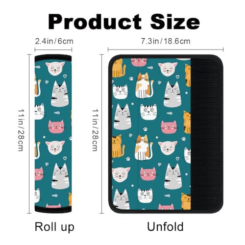 2Pcs Soft Auto Seat Belt Cover Pads, Cute Cat Car Seatbelt Shoulder Cushion for Comfortable Driving, Compatible with All Cars' Seatbelt and Backpack Straps 11x2.4inch - color: Cat A