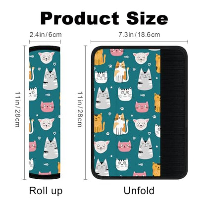2Pcs Soft Auto Seat Belt Cover Pads, Cute Cat Car Seatbelt Shoulder Cushion for Comfortable Driving, Compatible with All Cars' Seatbelt and Backpack Straps 11x2.4inch - color: Cat A