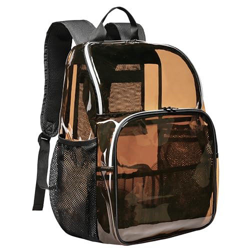 Clear Backpack,18'' See Through Backpacks School Approved Heavy Duty Clear Backpack Transparent Bookbag for College Work Travel Security,Brown - color: Amber
