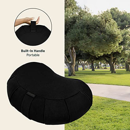 Retrospec Sedona Zafu Meditation Cushion Filled w/Buckwheat Hulls - Yoga Pillow for Meditation Practices - Machine Washable 100% Cotton Cover & Durable Carry Handle, Crescent, Black (Pack of 4) - color: Black, size: 1 Count (Pack of 4)