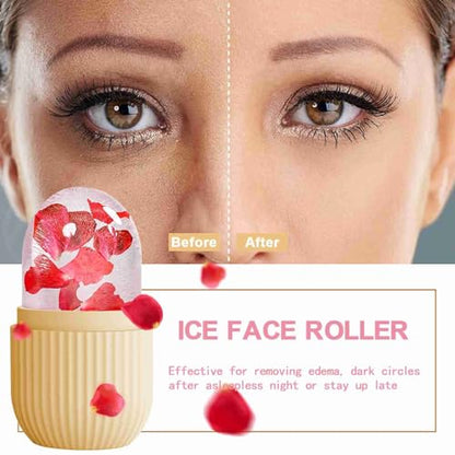 XHJRI Ice Face Roller Massager,Ice Cube Roller for Face, Eyes and Neck Naturally Conditioning and Skin Care,De-Puff Eye Bags,Reduce Migraine Pain,Reusable Massage Silicone Ice Mold (Beige) - color: Beige