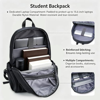Black Backpack for Men and Women,Lightweight Waterproof Backpack Travel Laptop Backpack Fits 15.6 Inch Notebook