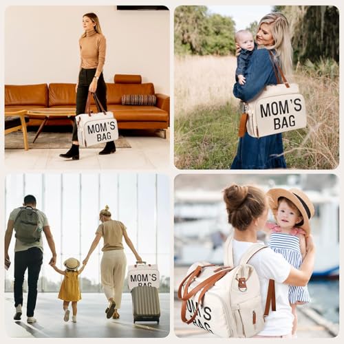 Diaper Bag Backpack Mommy Bag Large Capacity Diaper Backpack Travel Essential Baby Diaper Bag for Mom and Dad, Beige - color: A1-white