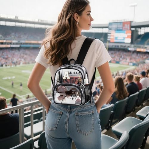 PIG PIG GIRL Clear Backpacks for Stadium Events Approved 12×6×12 Clear Bookbag for Women Mini Transparent Letter Back Pack, Black, Letter-A - color: Black, style: A