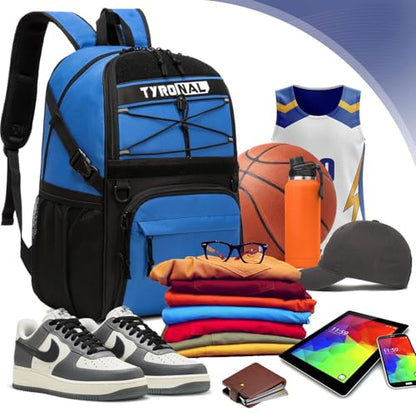 Basketball Bag Backpack with Ball Holder and Shoes Compartment - color: Blue