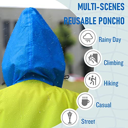 SaphiRose Unisex Rain Poncho Waterproof Raincoat Hooded for Adults Women with Pockets - color: Gradient Yellow-blue