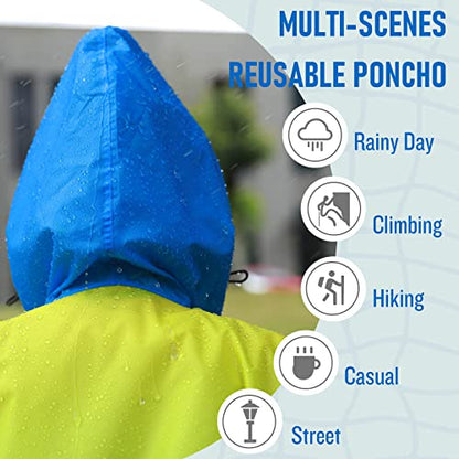 SaphiRose Unisex Rain Poncho Waterproof Raincoat Hooded for Adults Women with Pockets - color: Gradient Yellow-blue