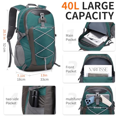 40L Hiking Backpack Lightweight Daypack Waterproof Travel Camping Backpack for Men Women Sport Packable - color: A6-dark Green