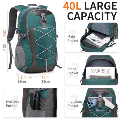 40L Hiking Backpack Lightweight Daypack Waterproof Travel Camping Backpack for Men Women Sport Packable - color: A6-dark Green