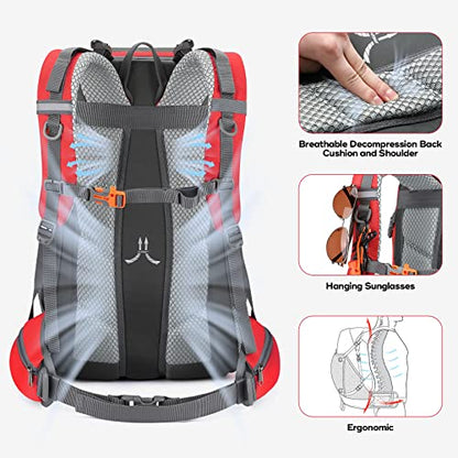 Maelstrom Hiking Backpack,Camping Backpack,40L Waterproof Hiking Daypack with Rain Cover,Lightweight Travel Backpack,Red - color: 40l Red, size: 40l