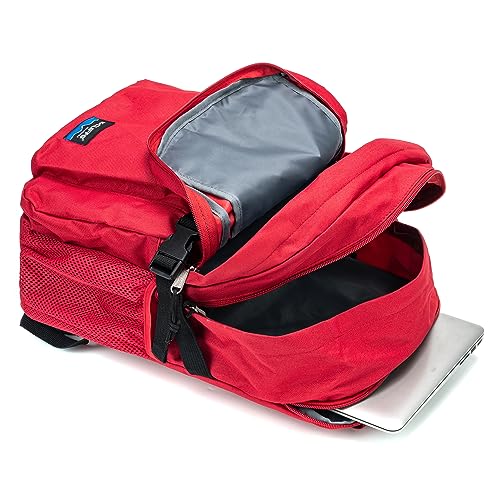K-Cliffs Classic Backpack Basic Student Campus Daypack Simple Travel Rucksack with Laptop Compartment Bottle Holder Padded Straps Red - color: Red