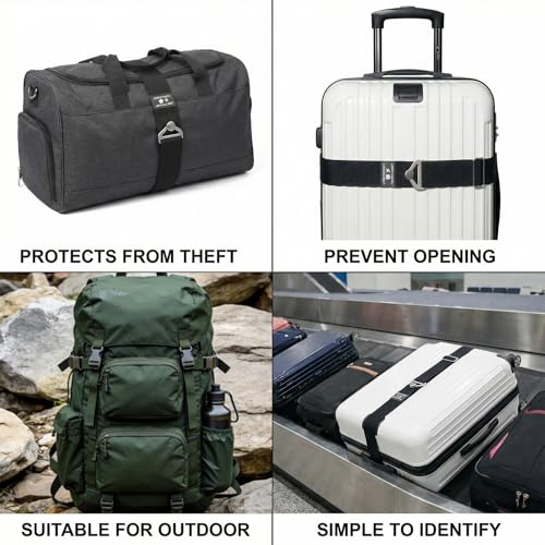 2-in-1 Travel Belt for Luggage Straps Add a Bag Luggage Strap for Backpack Over Handle for Carry On Bag Suitcase Belts Adjustable Travel Airport Luggage Belt Strap with Alloy Buckle