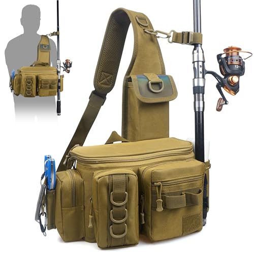 Shaddock Fishing Portable Backpack Waist Bag with Rod Holder, Fly Fishing Sling Crossbody Fanny Pack for Fishing Camping Hiking Men Women Gift