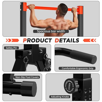 DlandHome Foldable Power Tower Pull Up Bar Dip Station, Adjustable Height Multifunction Workout Pull Up Tower Station for Home Gym, Strength Training Equipment, Triangular Legs, Up to 330lbs - color: Red
