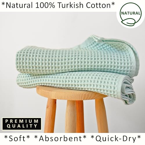 PÜSKÜL Natural 100% Turkish Cotton Waffle Bath Towels Set of 2-Piece | 32x63 inch Extra Large Absorbent Quick-Dry Lightweight Spa Towel | Luxury Sauna Accessories (Ice Green Bath Towels - Pack of 2) - color: Ice Green