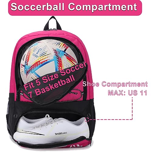 Hsmihair Soccer Bag-Soccer Backpack&Backpack for & Football Volleyball & Basketball,with Ball Compartment and Separate Cleat - color: Pink