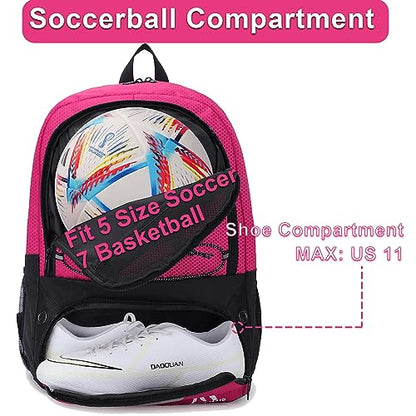 Hsmihair Soccer Bag-Soccer Backpack&Backpack for & Football Volleyball & Basketball,with Ball Compartment and Separate Cleat - color: Pink