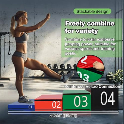 Plyometric Jumping Box Set,4-1 Height-adjustable Soft Foam Stackable Exercise Fitness Gym Plyo Boxes | Premium Stackable Plyo Training Box For Child Home & Commerci(Size:90x55x20cm（35.4x21.6x7.9in）) - size: 90x55x20cm（35.4x21.6x7.9in）