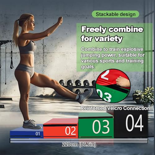 Plyometric Jumping Box Set,4-1 Height-adjustable Soft Foam Stackable Exercise Fitness Gym Plyo Boxes | Premium Stackable Plyo Training Box For Child Home & Commerci(Size:90x55x120cm（35.4x21.6x47.2in）) - size: 90x55x120cm（35.4x21.6x47.2in）