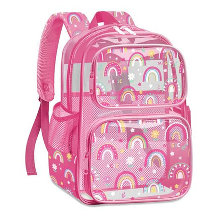 Clear Backpack for Boys and Girls,Kids Clear Backpacks for School,Heavy Duty Transparent Bookbag Stadium Approved - color: Pink-rainbow-backpack Only