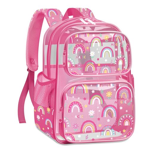 Clear Backpack for Boys and Girls,Kids Clear Backpacks for School,Heavy Duty Transparent Bookbag Stadium Approved - color: Pink-rainbow-backpack Only