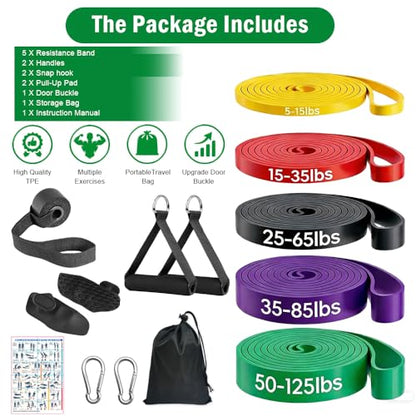 Pull Up Assistance Bands, Resistance Bands Set with Handles for Men Women, Workout & Exercise Bands, 5-Level Elastic Bands for Working Out, Stretch Bands for Home Gym, Stretching & Physical Therapy