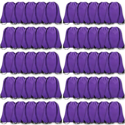 Grneric 50Pcs Drawstring Backpack Bulk Cinch Bag, Drawstring Bags Polyester for Gym Sports Beach Party Trip (Purple) - color: Purple