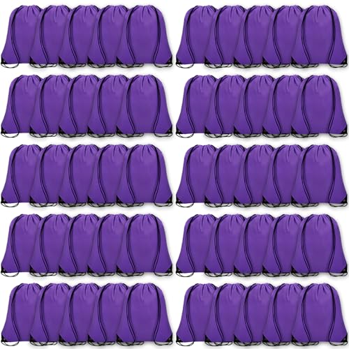 Grneric 50Pcs Drawstring Backpack Bulk Cinch Bag, Drawstring Bags Polyester for Gym Sports Beach Party Trip (Purple) - color: Purple