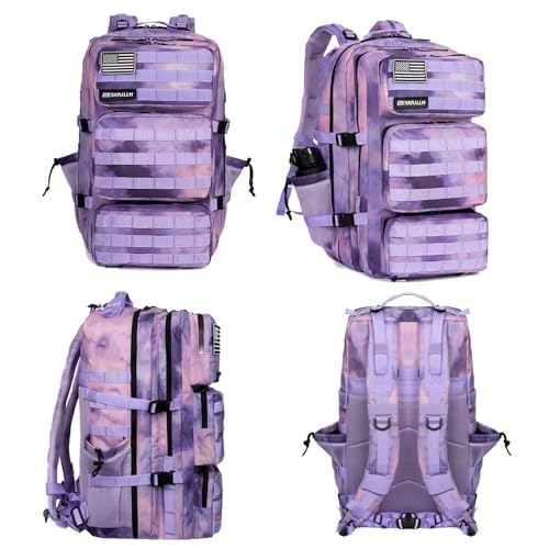 Military Tactical Backpack 55L for Men & Women Bug Out Bag Assault pack Molle Daypack Hiking Trekking Rucksack (Cloud Purple Tie Dyeing) - color: Cloud Purple Tie Dyeing