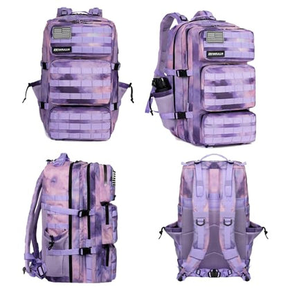 Military Tactical Backpack 55L for Men & Women Bug Out Bag Assault pack Molle Daypack Hiking Trekking Rucksack (Cloud Purple Tie Dyeing) - color: Cloud Purple Tie Dyeing