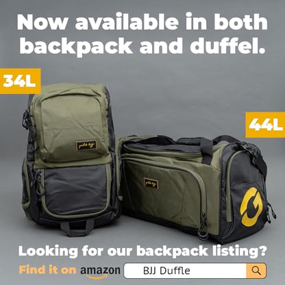 Gold BJJ Jiu Jitsu Backpack - Heavy Duty Gym Bag with Waterproof Gi Pocket - color: Olive