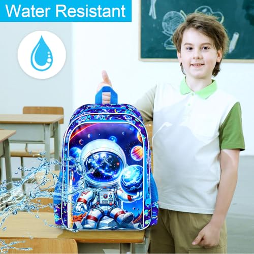 3Pcs Space Backpack for Boys, 16" Astronauts Bookbag with Lunch Box, Kids School Backpacks Set for Elementary Preschool Kindergarten (Blue) - color: Astronaut Blue 01