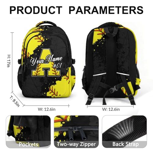 COZYAURA Softball Backpack for Girls - Custom Initial Sports Bookbag, 17 Inch Water Resistant School Bag | Kids Backpack for Toddler Teens, Preschool, Elementary & Middle School - color: Yellow