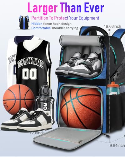 LOINTET Basketball Bag Backpack with Ball Holder Shoes Compartment, Large Basketball Accessories Sports Bag - color: Blue