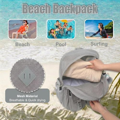 Mesh Backpack for Girls Boys, Heavy Duty Semi-Transparent Mesh Bookbag Womens Mens for School, Sports, Beach, Swimming, Travel - Light Grey - color: Light Grey