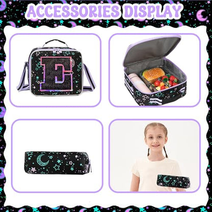 HTgroce Backpacks for Girls School Bag Kids Black Bookbag for Elementary Students Kids Backpack with Lunch Box and Pencil Case - color: Black, style: E