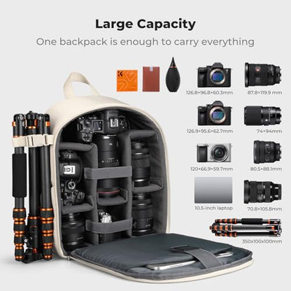 K&F CONCEPT Camera Bag Backpack, Professional DSLR/SLR/Mirrorless Camera Backpack, Photography Camera Case with Tripod Holder & Rain Cover Compatible with Canon/Sony/Nikon/FUJIFILM - color: 04-beige