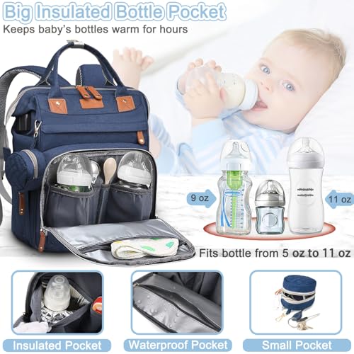 SHITIESHOU Diaper Bag Backpack Baby Bag for Mom Dad with Changing Pad, 19 Pockets, Large Waterproof Travel Baby Girl Boy Toddle Diaper Bag with Insulated Pocket, Baby Shower Gifts, Blue - color: Blue