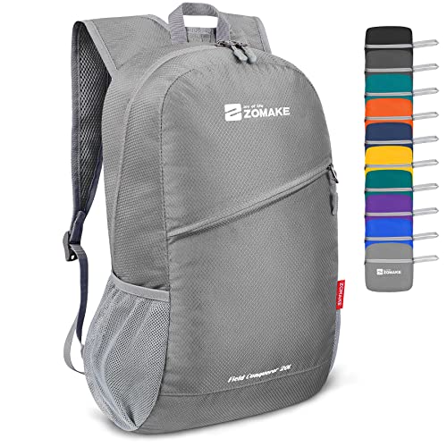 ZOMAKE Lightweight Packable Backpack 20L,Foldable Backpacks Small Daypack for Hiking Water Resistant Day Bag for Travel(Silver Grey) - color: Silver Grey