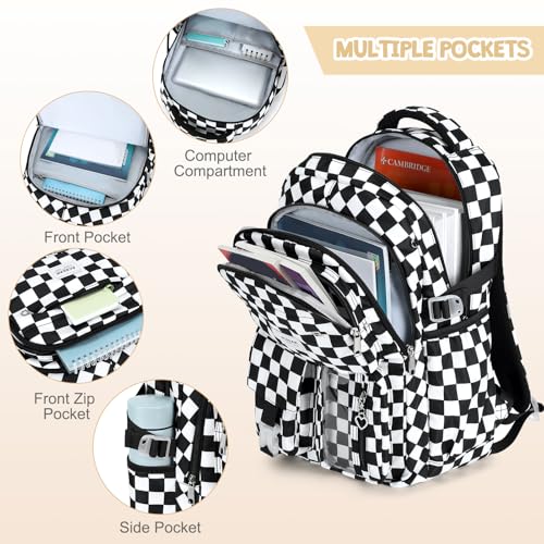 ACESAK Backpack for Girls - Girls Backpack with Lunch Bag & Pencil Pouch for Teen Kids Laptop Backpack for Women, Elementary Middle High School Bookbag Travel Daypack (Black Checkered) - color: Black Checkered