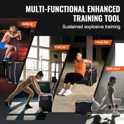 VEVOR 3 in 1 Plyometric Jump Box, Easy-to-Assemble Wood Plyo Box for Jumping Trainers, Home Gym Training and Conditioning - style: 24"x20"x16"