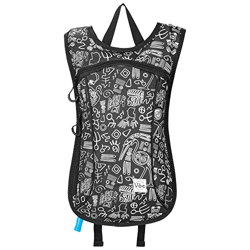 Vibe Festival Gear Rave Hydration Pack Backpack with 2L Water Bladder for Women Men – Festival Hydropack, Hydro Pack, Leak Proof, Lightweight – Teens, Party, Hiking, Running, Outdoor Sports - color: Black&White