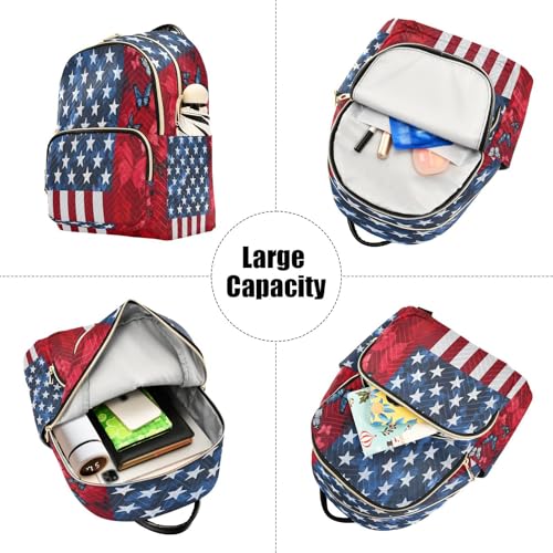 American Flag Butterfly Mini Backpack Purse for Women Shoulder Bag Fashion Daypack Ladies Handbag Lightweight Travel Bag Rucksack - color: American Flag Butterfly, size: Small