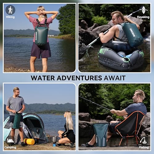 MARCHWAY Floating Waterproof Dry Bag Backpack 5L/10L/20L/30L/40L, Roll Top Sack Keeps Gear Dry for Kayaking, Rafting, Boating, Swimming, Camping, Hiking, Beach, Fishing - color: Blackish Green, size: 10L