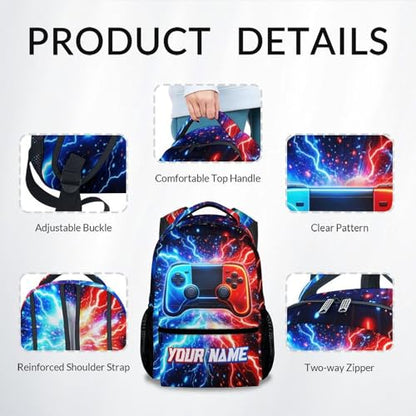 Custom Gamer Backpack for Boys - Personalized 17 Inch Kids Toddlers Bookbag, Lightweight Large Capacity Schoolbag for School Travel Camping - color: Gold