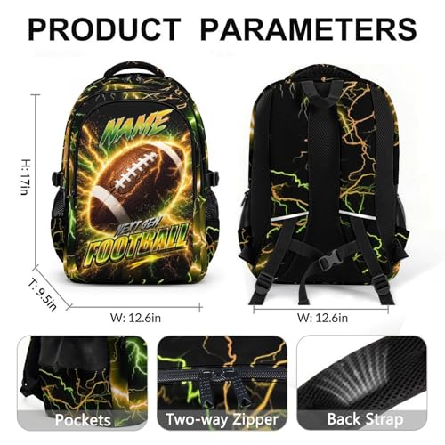 Kids Backpack for Boys, Custom Football Bookbag with Reflective Ergonomic Design - 17 Inch Sport Backpacks with Lightning Print for Middle High School - color: Brown