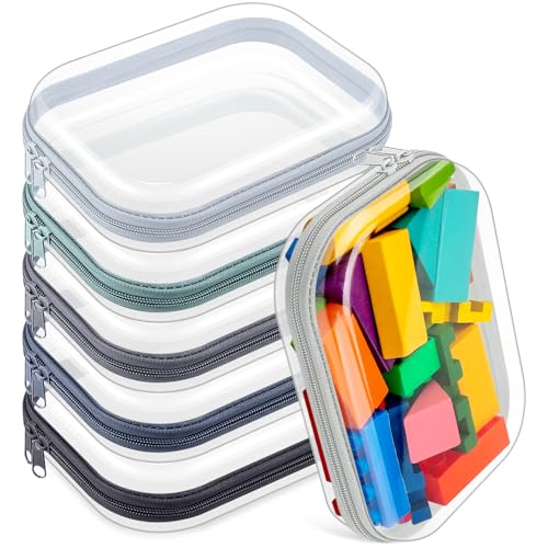 Sanwuta 6 Pcs Clear Hard Zipper Case Plastic Zipper Pouches Transparent Makeup Bag Pencil Case Pouches Toiletry Diaper Bag for Travel Toy Storage Organizer Bins(Blue-green,7.87 x 5.9 x 2 Inch) - color: Blue-green, size: 7.87 x 5.9 x 2 Inch