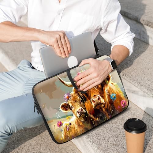 14 15 15.4 15.6 inch Laptop Handle Bag Computer Bag, Pouch Holder Notebook Sleeve Cover Soft Case Compatible for Dell,Lenovo,Toshiba HP, Asus Notebook-Art Highland Cow - color: Art Highland Cow