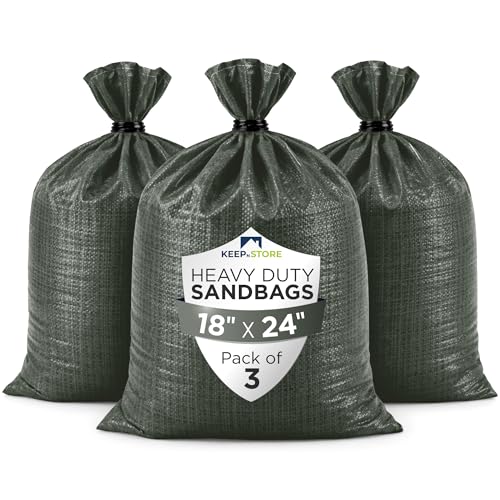 Heavy Duty Sand Bags Pack of 3, Army Green Empty Sandbags with Built-In Ties, Woven Polypropylene UV Protection 1600 Hours, Fillable Bags for Flood Control, Weight, 18x24 inches, 60 Pounds Volume - size: 18"W x 24"L, style: Pack of 3
