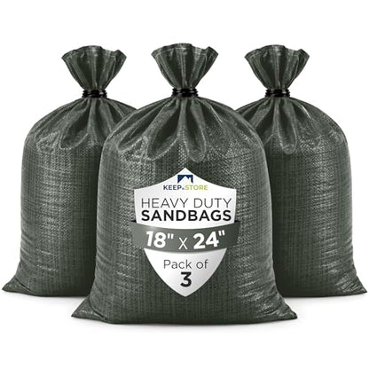 Heavy Duty Sand Bags Pack of 3, Army Green Empty Sandbags with Built-In Ties, Woven Polypropylene UV Protection 1600 Hours, Fillable Bags for Flood Control, Weight, 18x24 inches, 60 Pounds Volume - size: 18"W x 24"L, style: Pack of 3